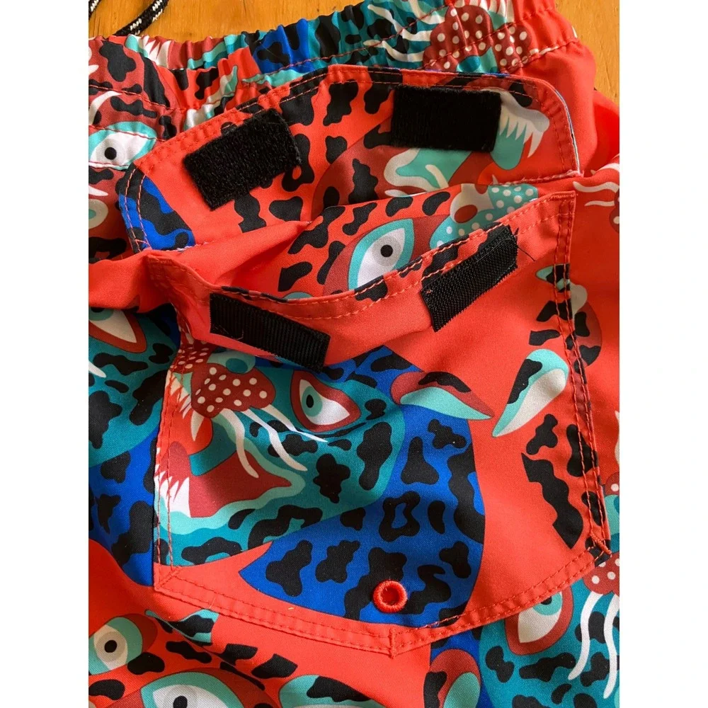 Hurley Swim Trunks Mens Medium Red Blue Tiger Leopard Print Shorts
